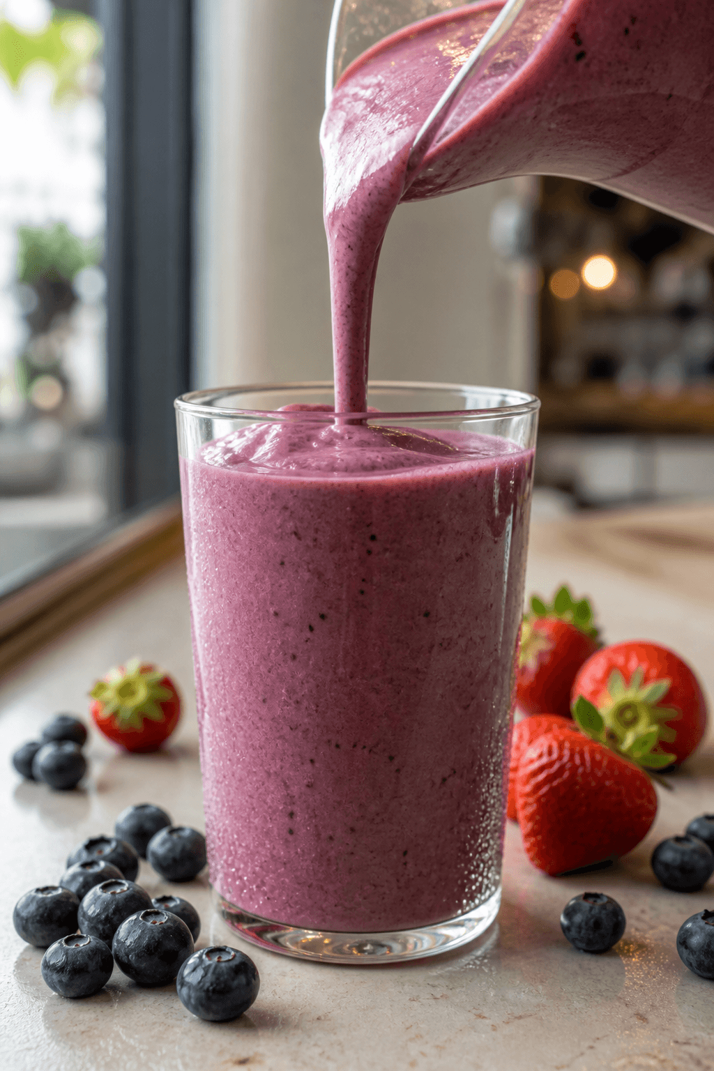 Berry smoothie being poured
